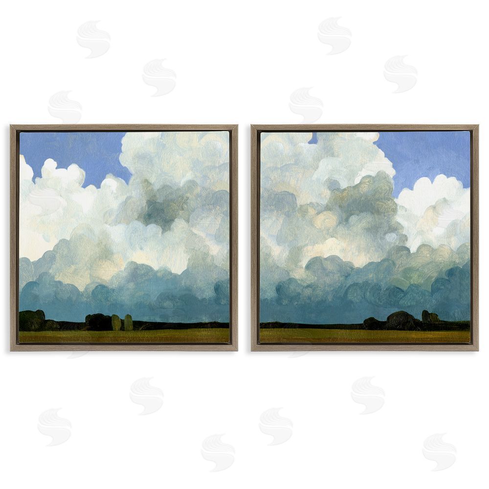 Emma Caroline Fluffy Clouds Countryside Sky Nature Brown Floating Frame Canvas Wall Art Print