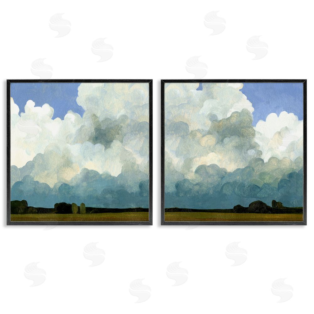 Emma Caroline Fluffy Clouds Countryside Sky Nature Black Framed Giclee Wall Art Print