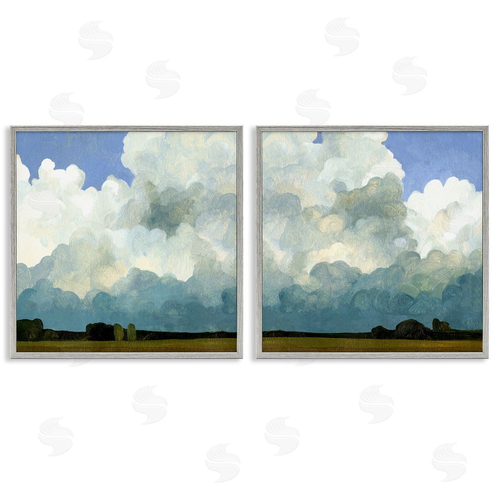 Emma Caroline Fluffy Clouds Countryside Sky Nature Gray Framed Giclee Wall Art Print