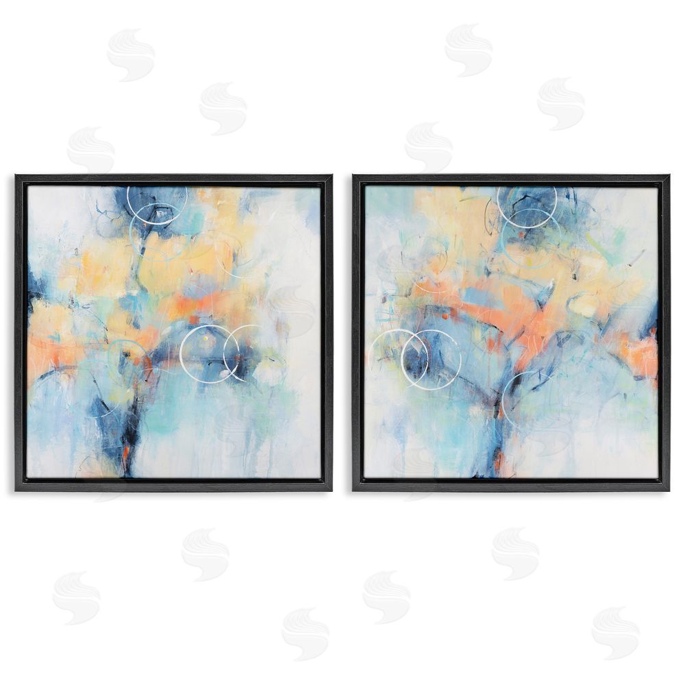 Tim O'Toole Abstract Blossoms Layered Circle Shapes Black Floating Frame Canvas Wall Art Print