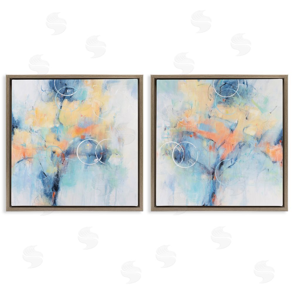 Tim O'Toole Abstract Blossoms Layered Circle Shapes Brown Floating Frame Canvas Wall Art Print