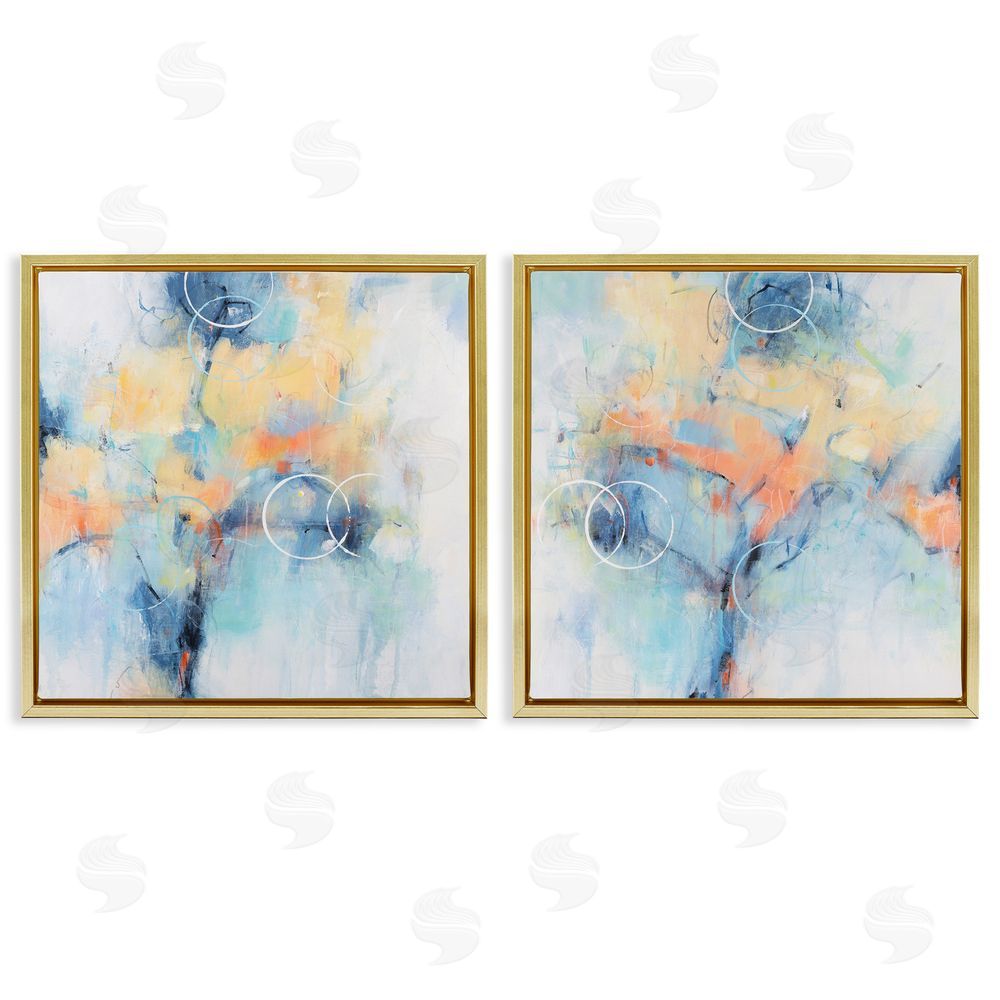 Tim O'Toole Abstract Blossoms Layered Circle Shapes Gold Floating Frame Canvas Wall Art Print