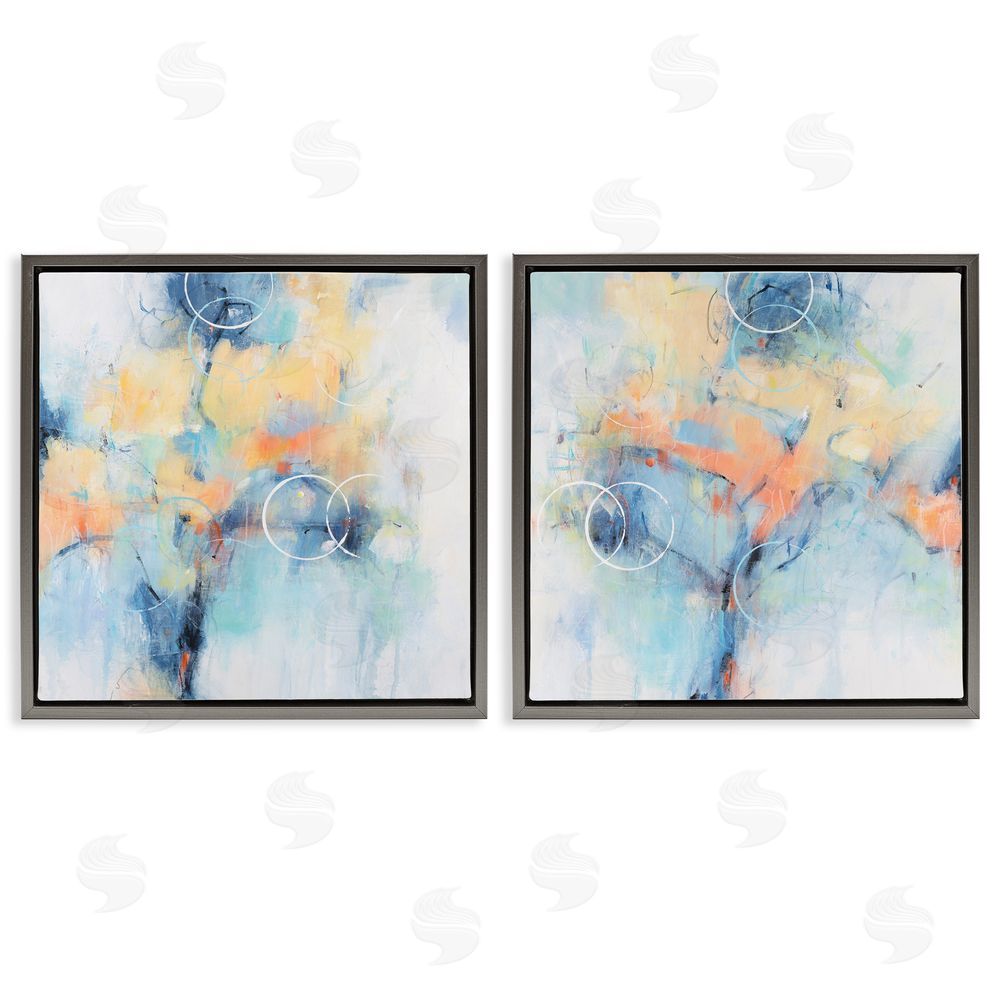 Tim O'Toole Abstract Blossoms Layered Circle Shapes Gray Floating Frame Canvas Wall Art Print