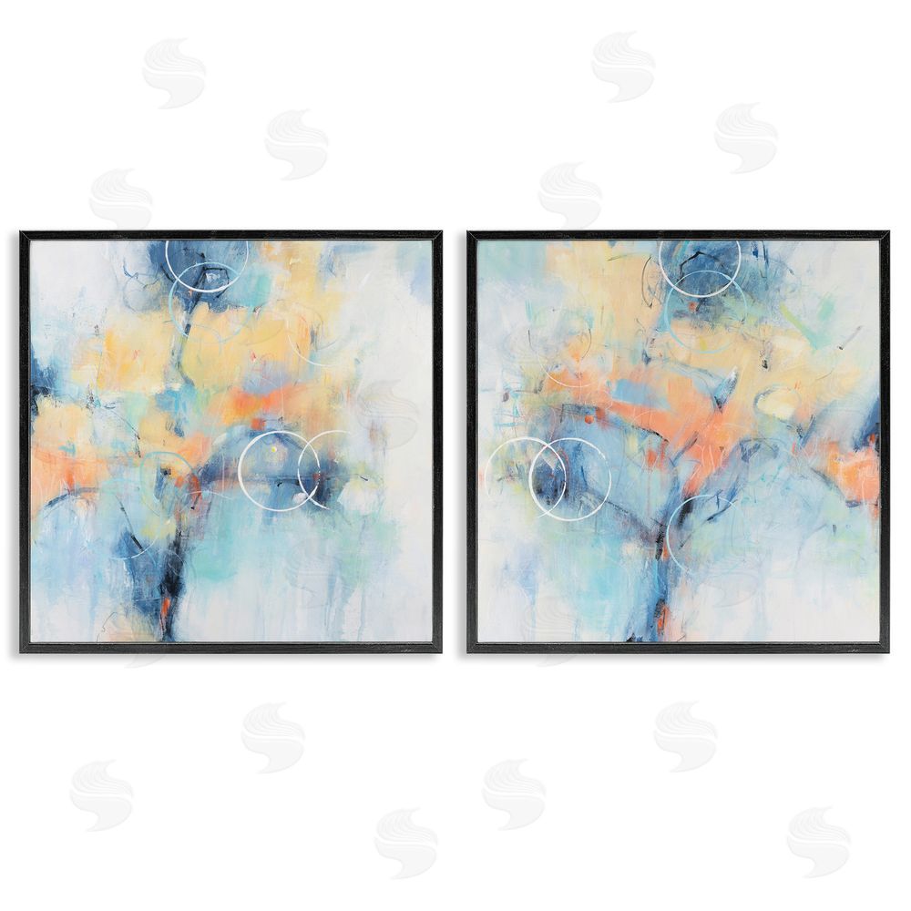 Tim O'Toole Abstract Blossoms Layered Circle Shapes Black Framed Giclee Wall Art Print