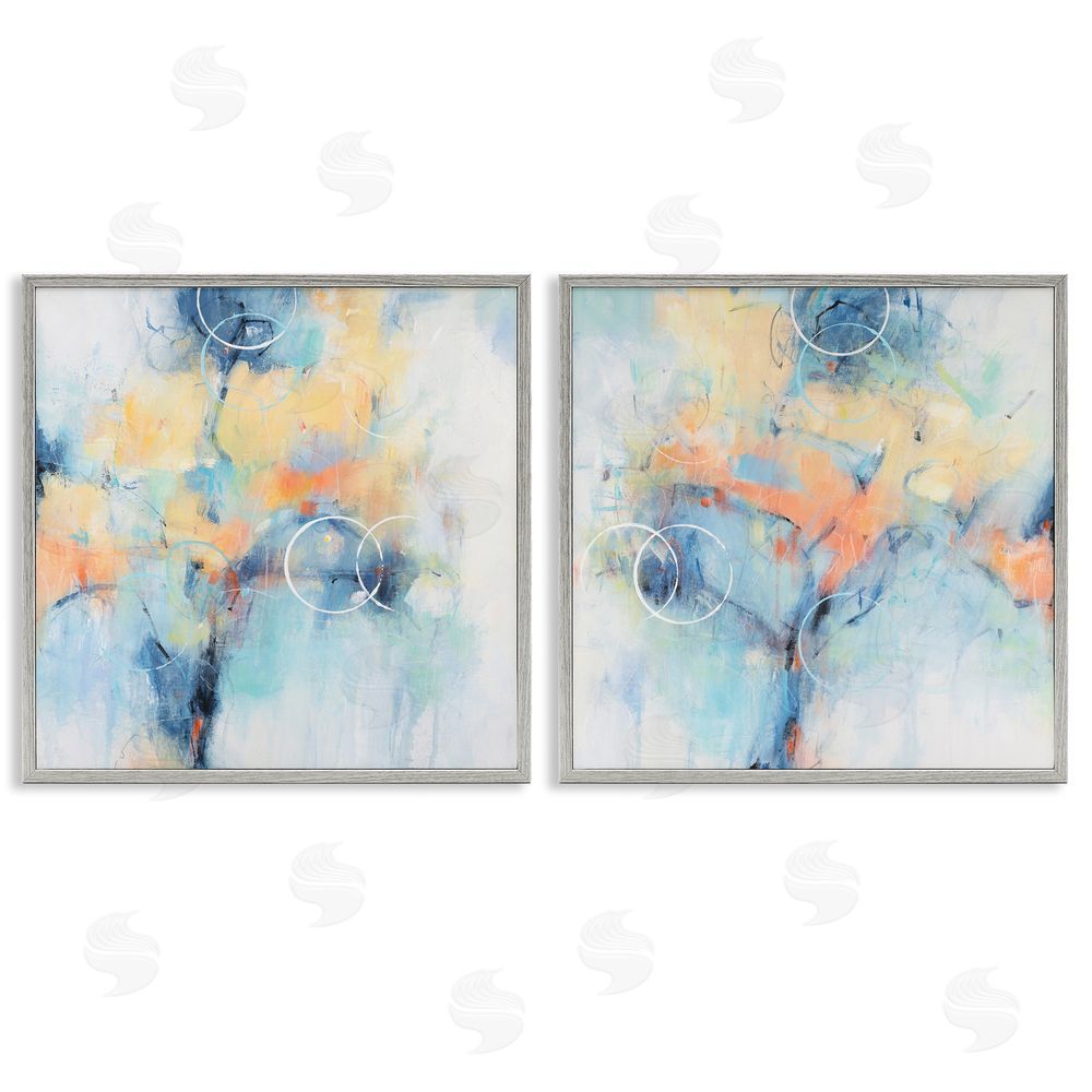 Tim O'Toole Abstract Blossoms Layered Circle Shapes Gray Framed Giclee Wall Art Print