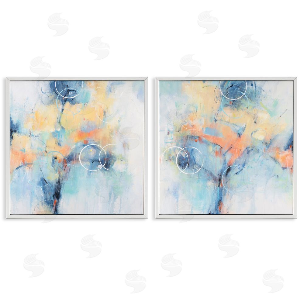 Tim O'Toole Abstract Blossoms Layered Circle Shapes White Framed Giclee Wall Art Print