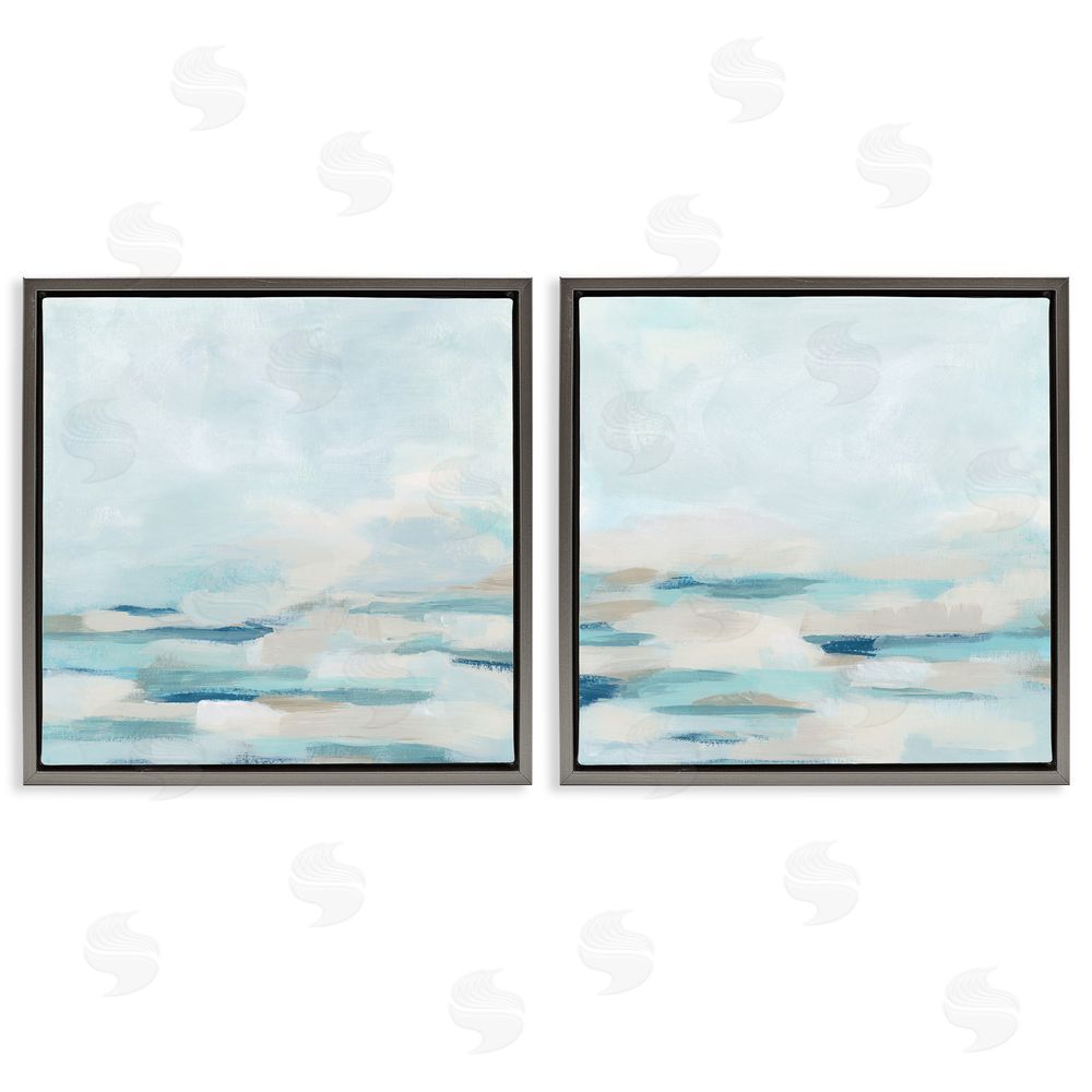 June Erica Vess Abstract Ocean Waves Scenic Landscape Gray Floating Frame Canvas Wall Art Print