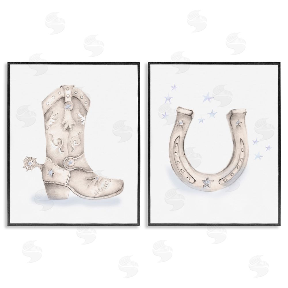 Studio Q Western Cowboy Boot Horseshoe Spur  Black Framed Giclee Wall Art Print