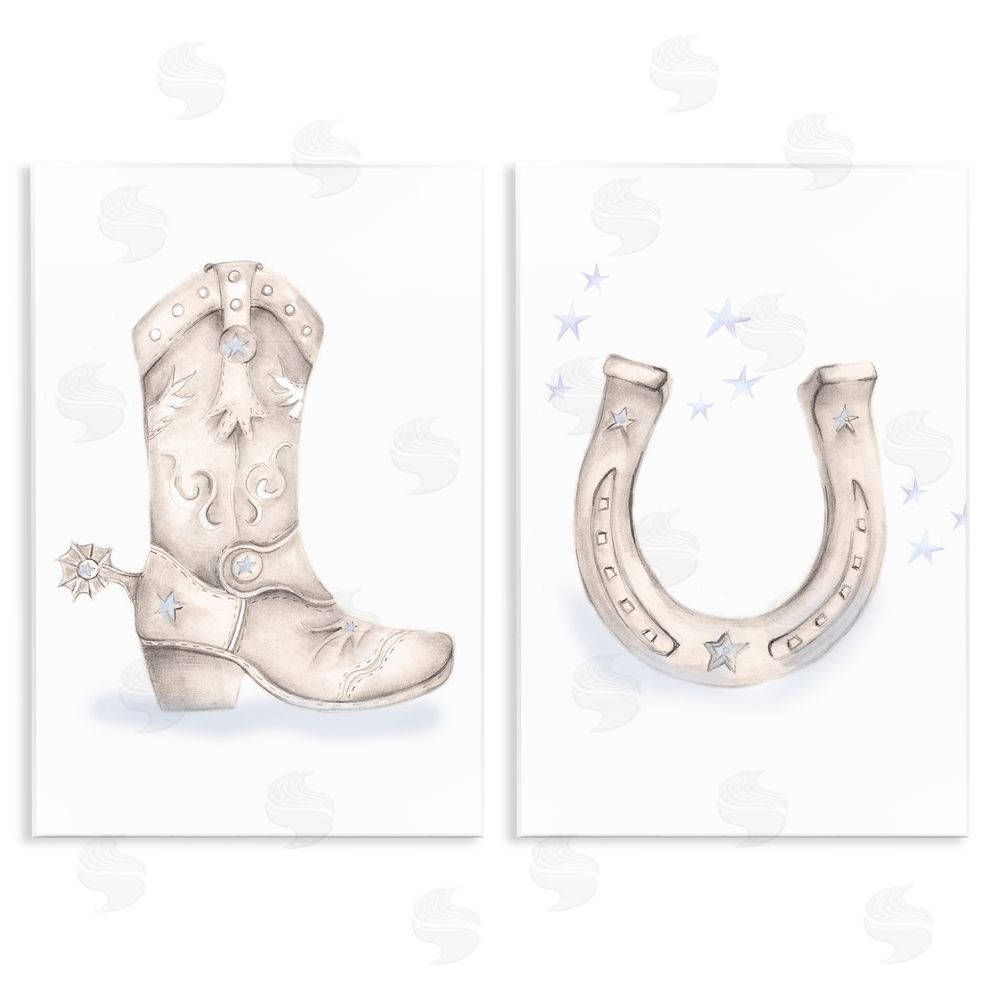 Studio Q Western Cowboy Boot Horseshoe Spur  Wooden Wall Plaque Art Print