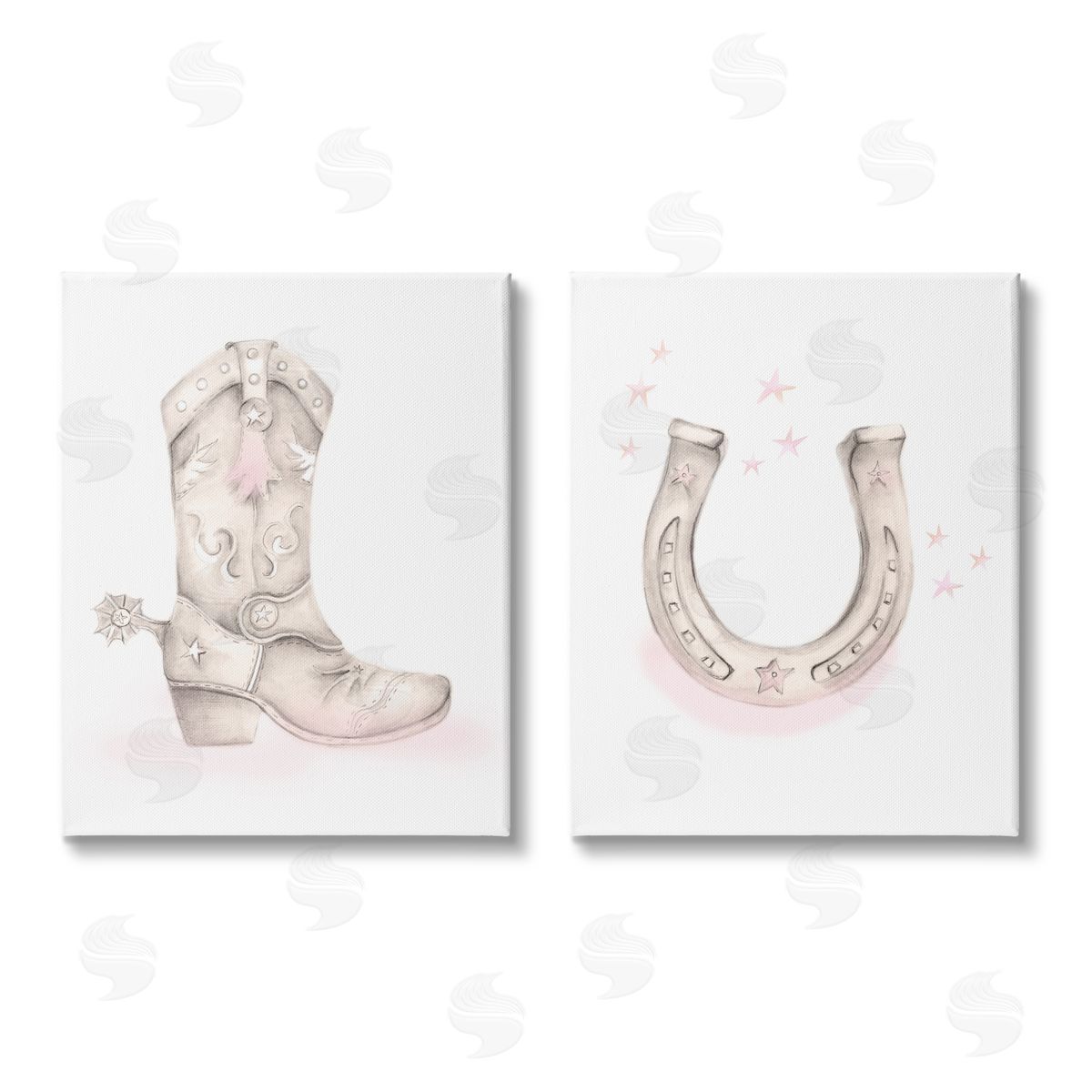 Studio Q Cowboy Boot Pink Stars Horseshoe Canvas Wall Art Print