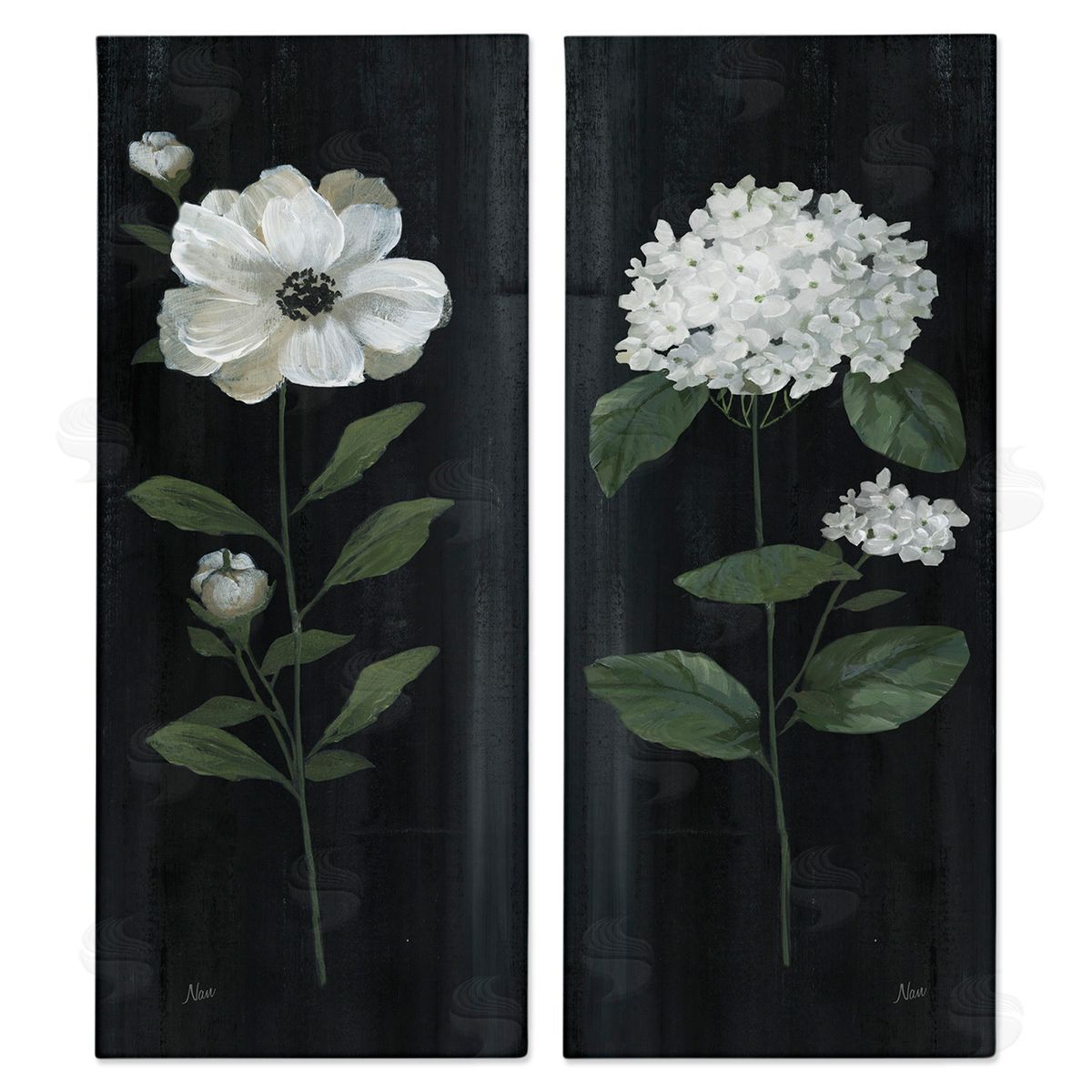 Delicate White Flower Sprigs Canvas Wall Art, Home Decor by Nan
