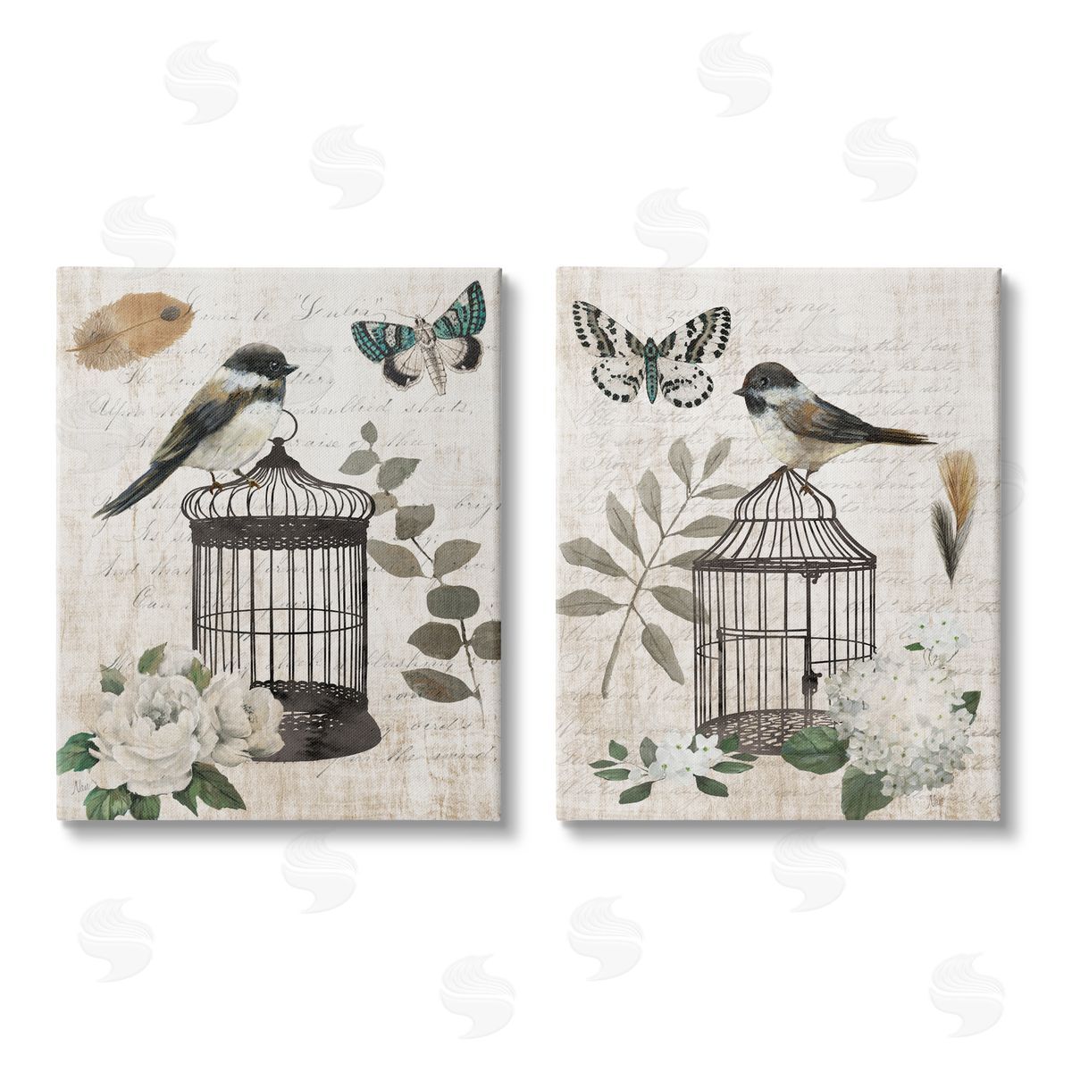 Nan Vintage Bird Cage with Timeless Cursive Canvas Wall Art Print