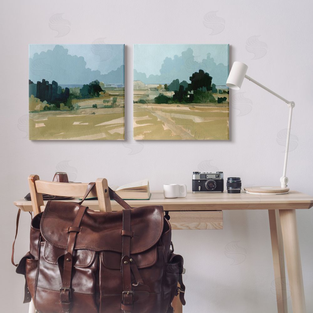 Emma Caroline Peaceful Rural Scene Distant Farmland Canvas Wall Art Print in Room
