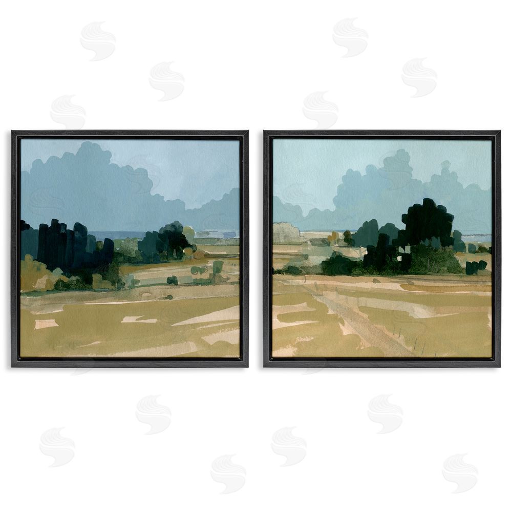 Emma Caroline Peaceful Rural Scene Distant Farmland Black Floating Frame Canvas Wall Art Print