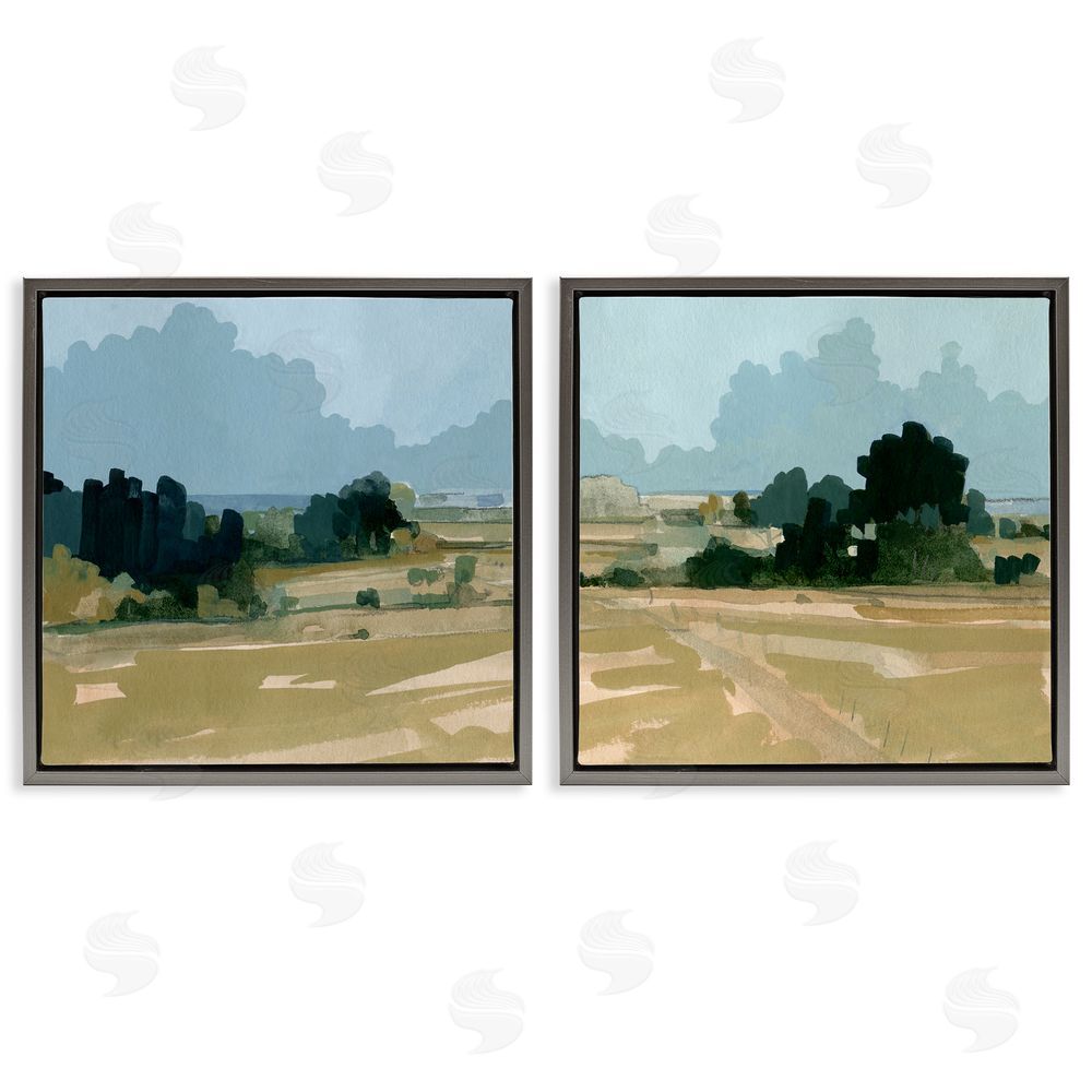 Emma Caroline Peaceful Rural Scene Distant Farmland Gray Floating Frame Canvas Wall Art Print