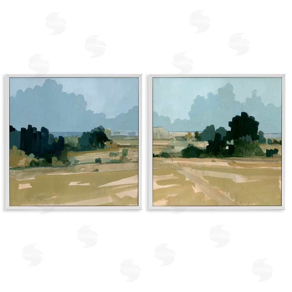 Emma Caroline Peaceful Rural Scene Distant Farmland White Framed Giclee Wall Art Print