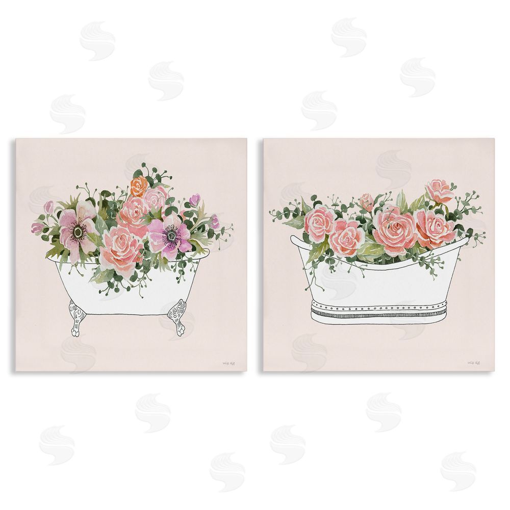 Cindy Jacobs Pink Floral Rose Blooms Bathtub Botanicals Canvas Wall Art Print