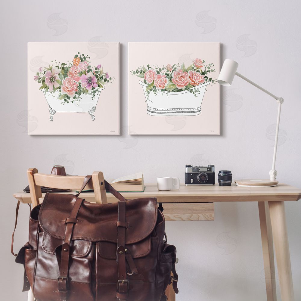 Cindy Jacobs Pink Floral Rose Blooms Bathtub Botanicals Canvas Wall Art Print in Room