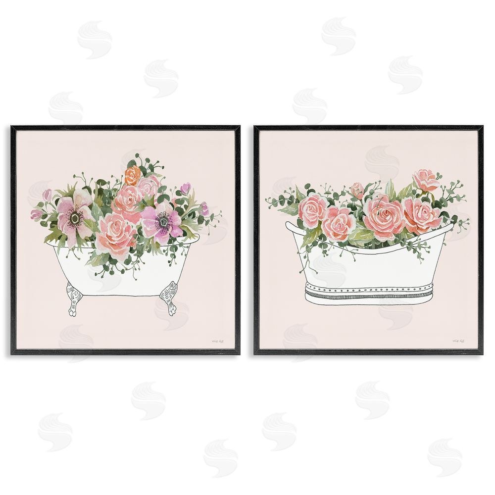 Cindy Jacobs Pink Floral Rose Blooms Bathtub Botanicals Black Framed Giclee Wall Art Print