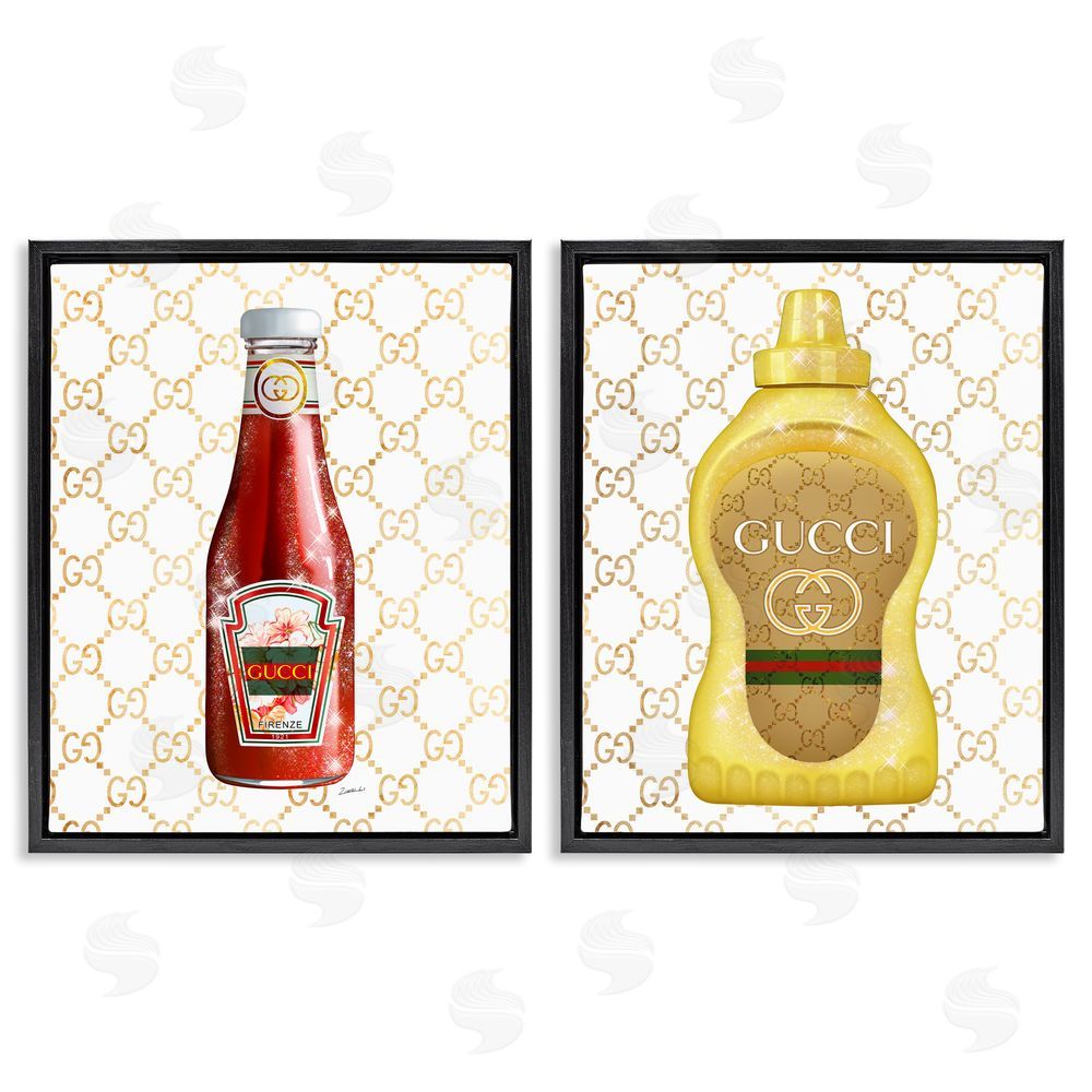 Ziwei Li Glam Fashion Kitchen Condiments Black Floating Frame Canvas Wall Art Print