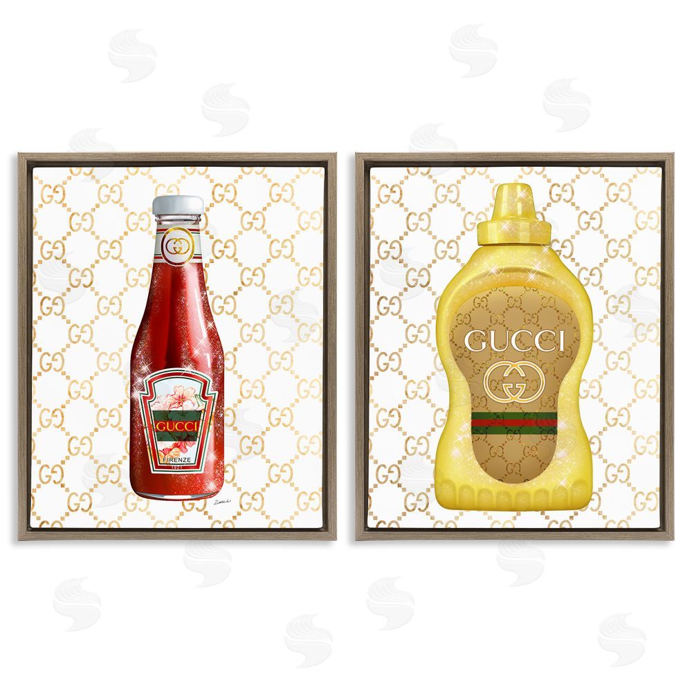 Ziwei Li Glam Fashion Kitchen Condiments Brown Floating Frame Canvas Wall Art Print