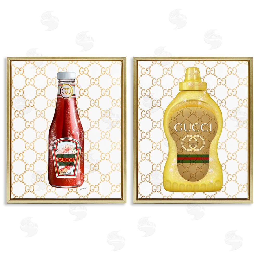 Ziwei Li Glam Fashion Kitchen Condiments Gold Floating Frame Canvas Wall Art Print