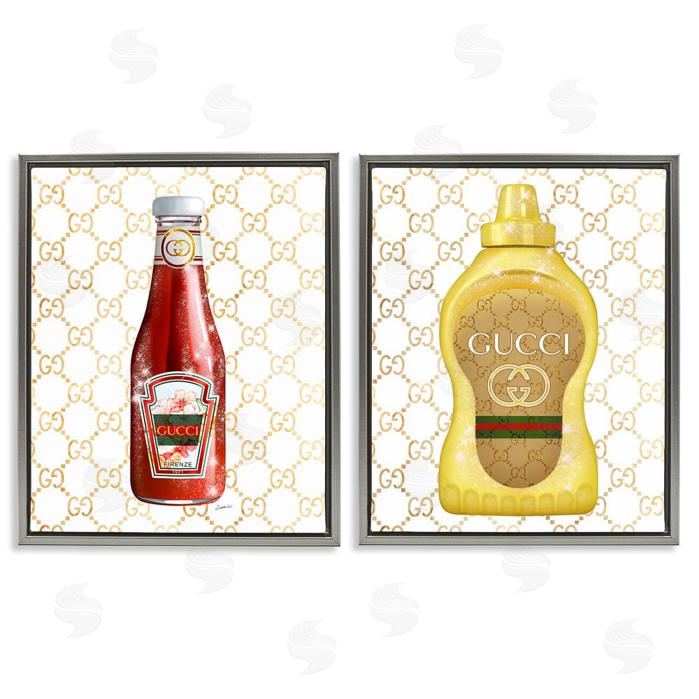 Ziwei Li Glam Fashion Kitchen Condiments Gray Floating Frame Canvas Wall Art Print