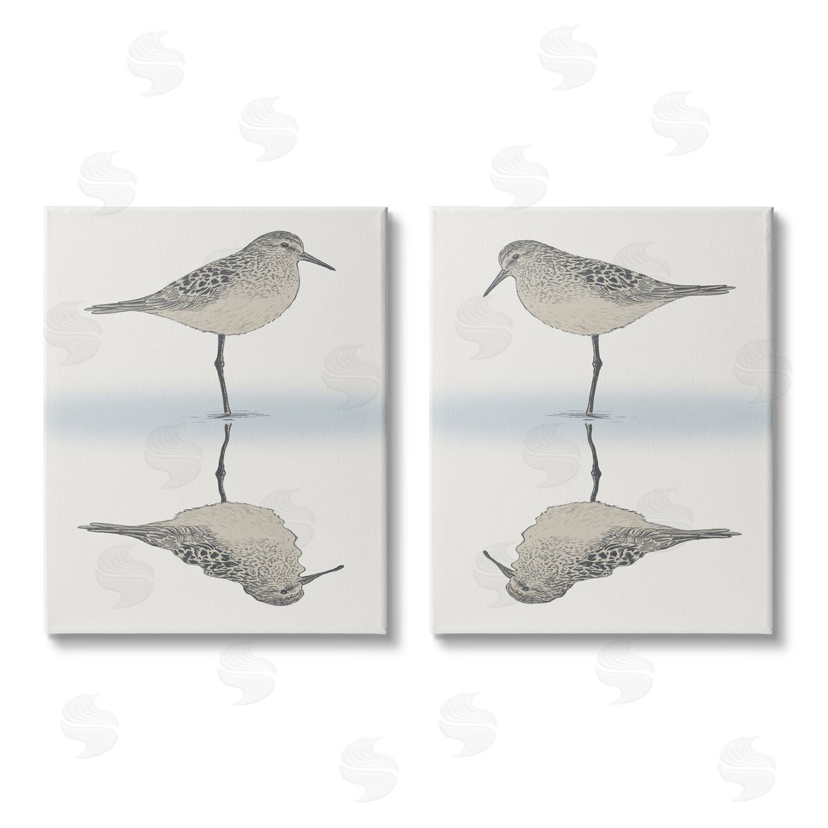 Ziwei Li Tranquil Sandpiper Reflection Nautical Bird Canvas Wall Art Print