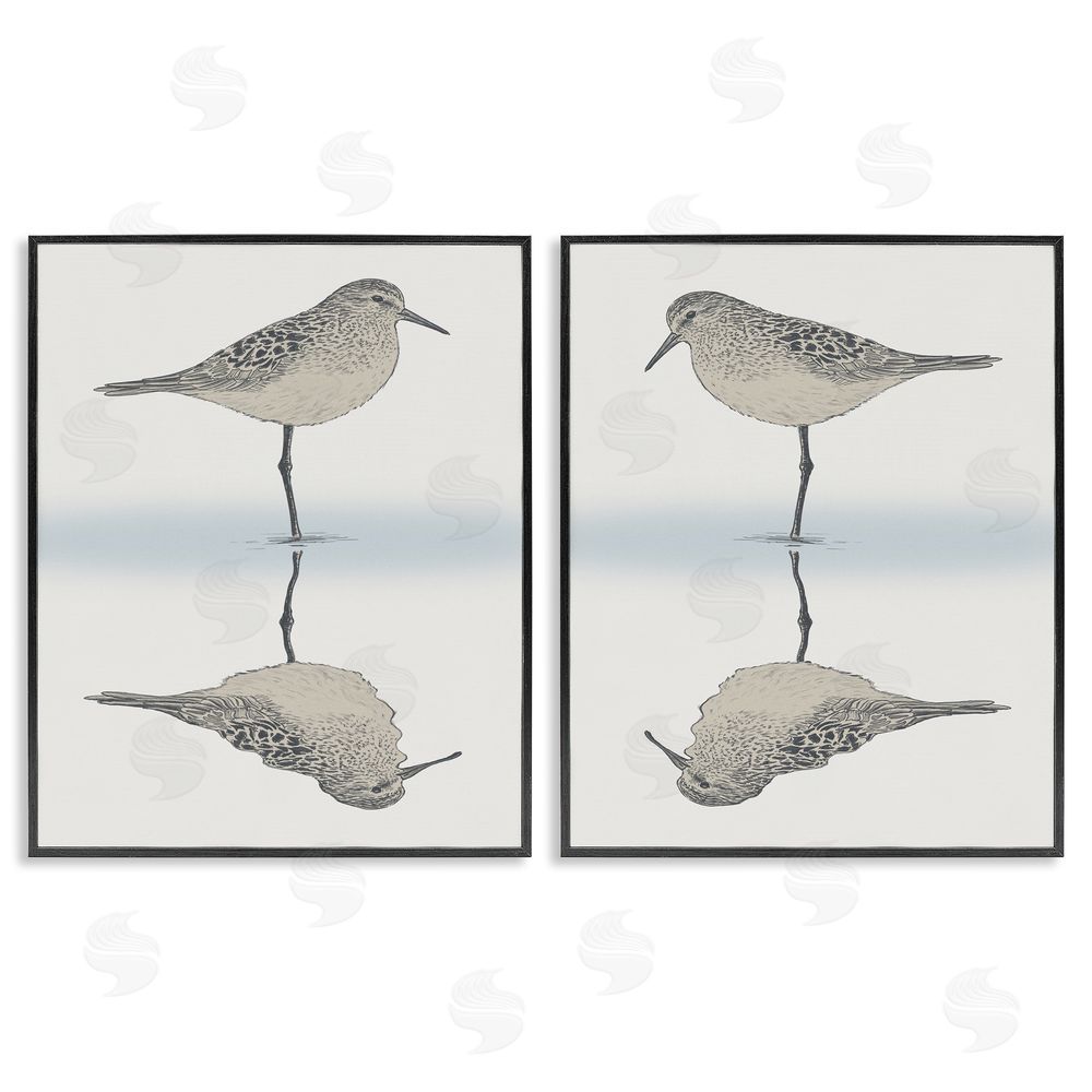 Ziwei Li Tranquil Sandpiper Reflection Nautical Bird Black Framed Giclee Wall Art Print
