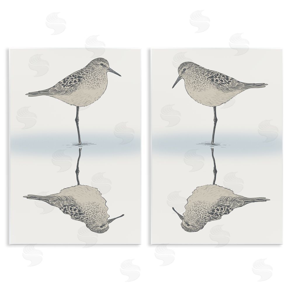 Ziwei Li Tranquil Sandpiper Reflection Nautical Bird Wooden Wall Plaque Art Print