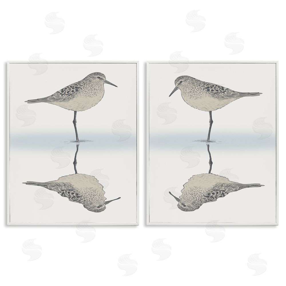 Ziwei Li Tranquil Sandpiper Reflection Nautical Bird White Framed Giclee Wall Art Print