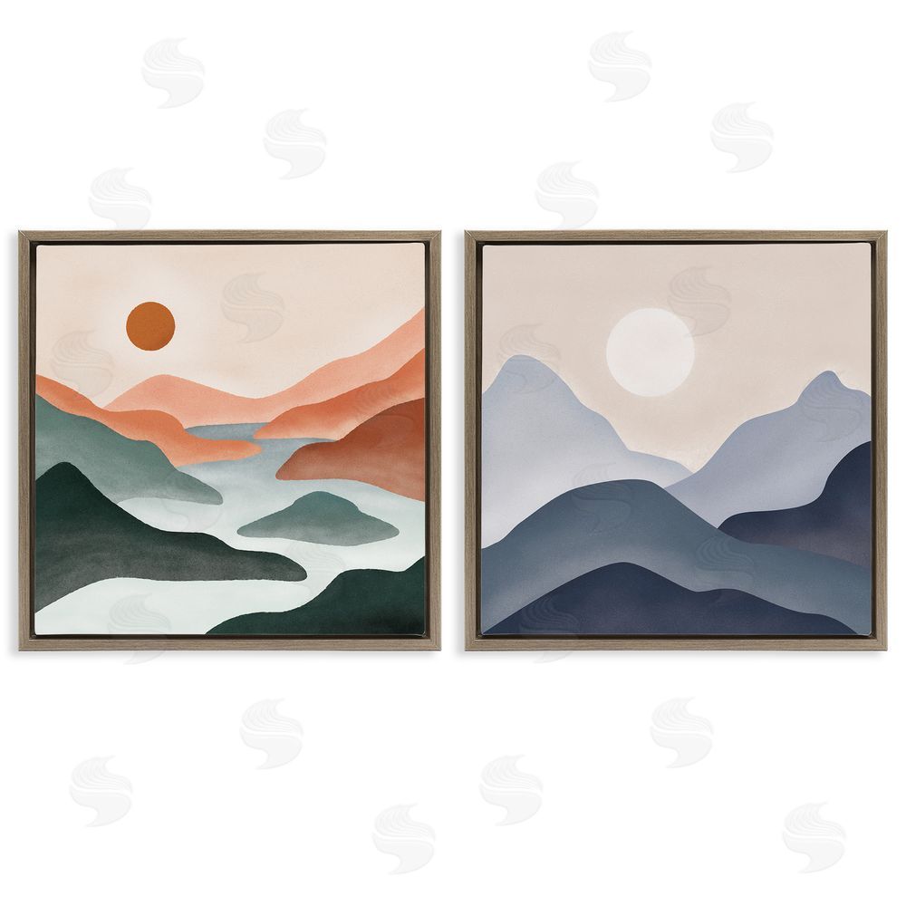 JJ Design House LLC Mountainous Landscape Flowing Stream Brown Floating Frame Canvas Wall Art Print