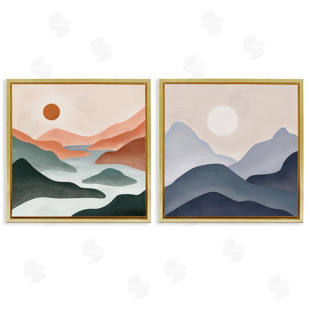 JJ Design House LLC Mountainous Landscape Flowing Stream Gold Floating Frame Canvas Wall Art Print