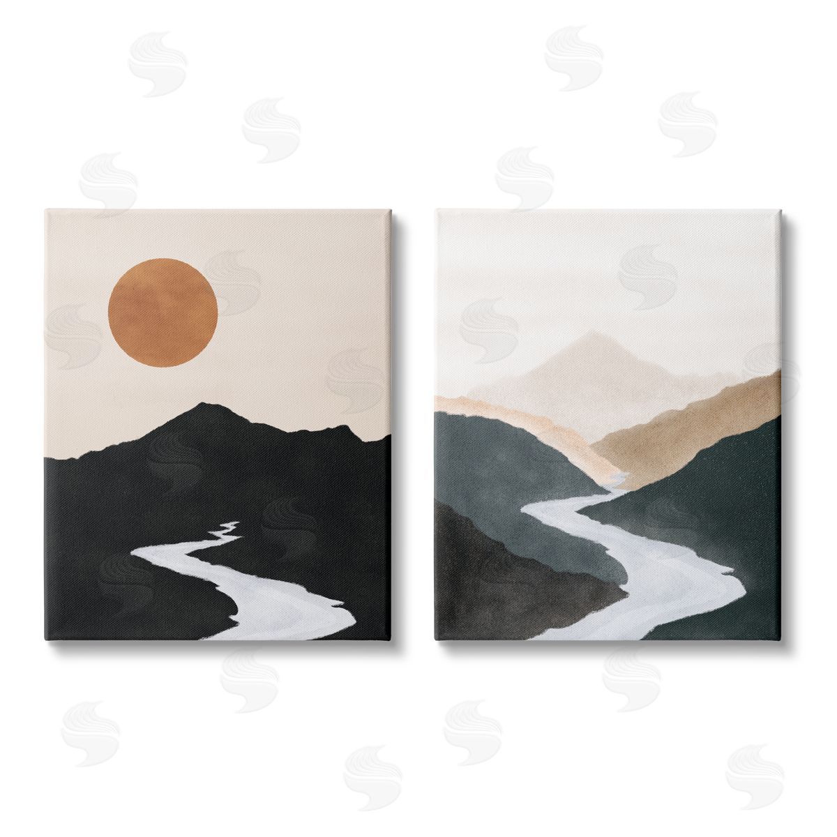 JJ Design House LLC River Flowing Into Distance Mountain Canvas Wall Art Print