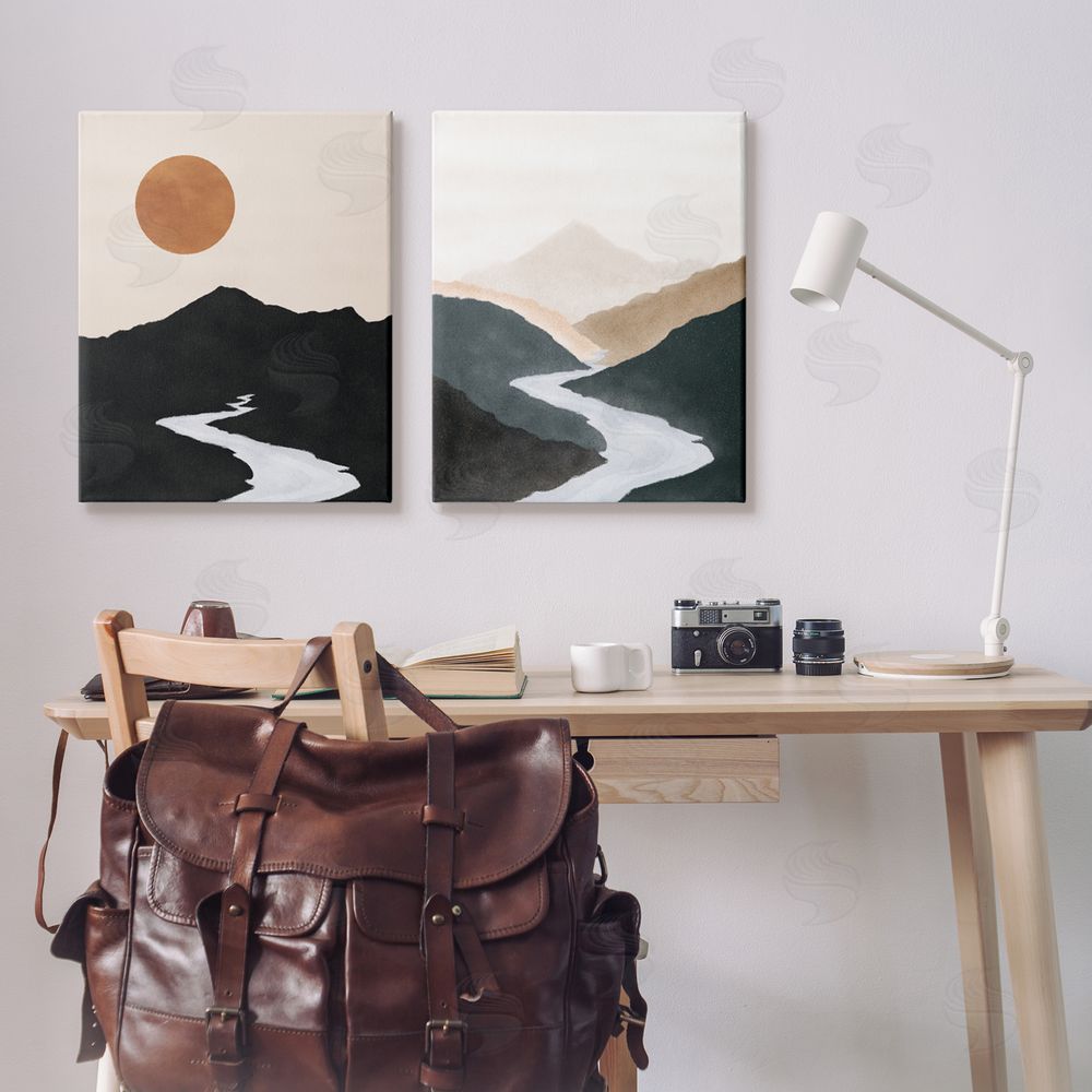 JJ Design House LLC River Flowing Into Distance Mountain Canvas Wall Art Print in Room