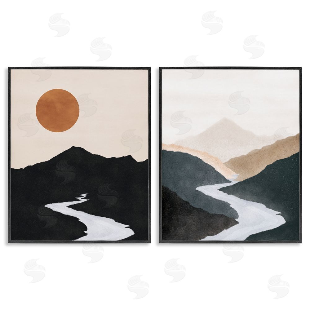 JJ Design House LLC River Flowing Into Distance Mountain Black Framed Giclee Wall Art Print