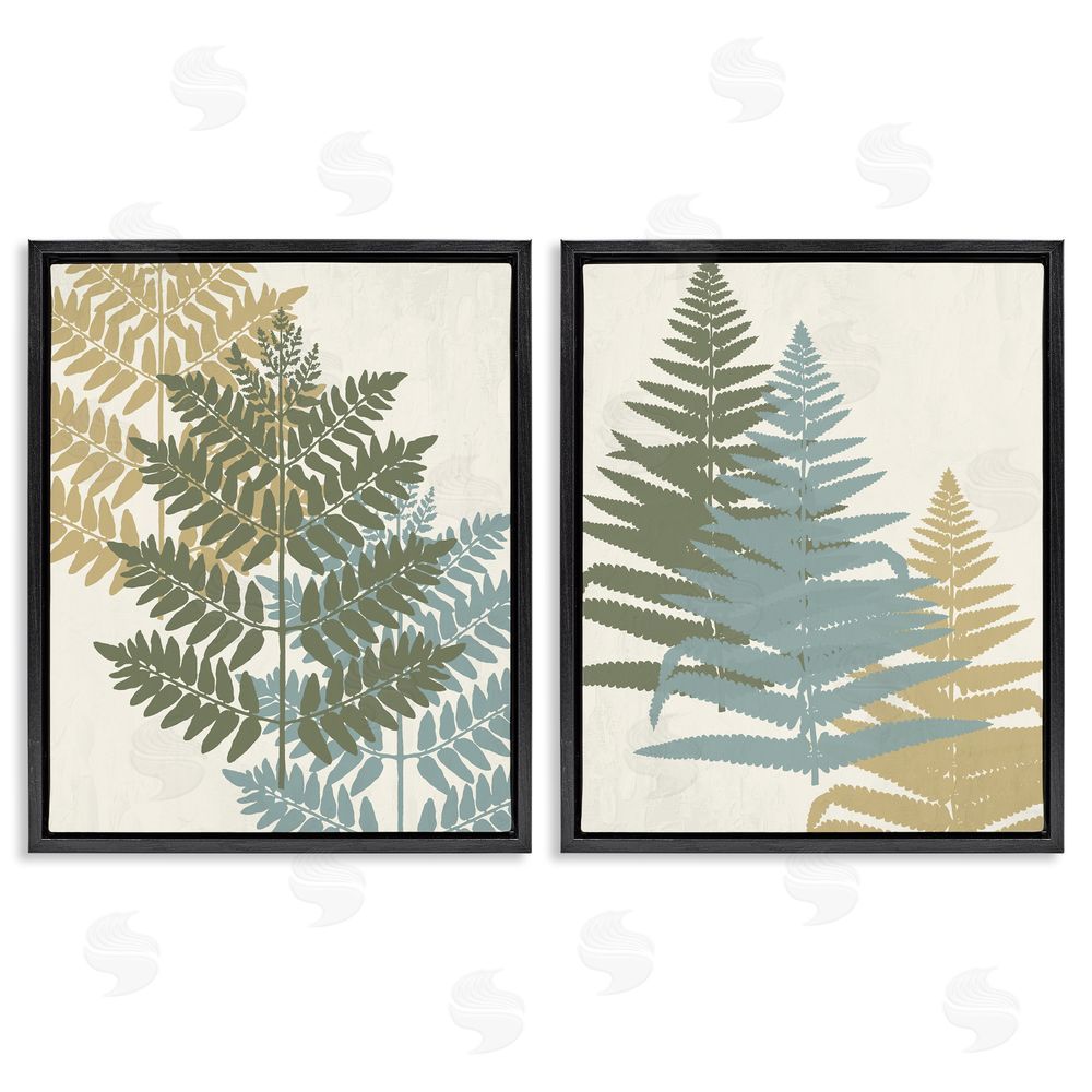 Kim Allen Muted Fern Plants Botanical Leaves Black Floating Frame Canvas Wall Art Print