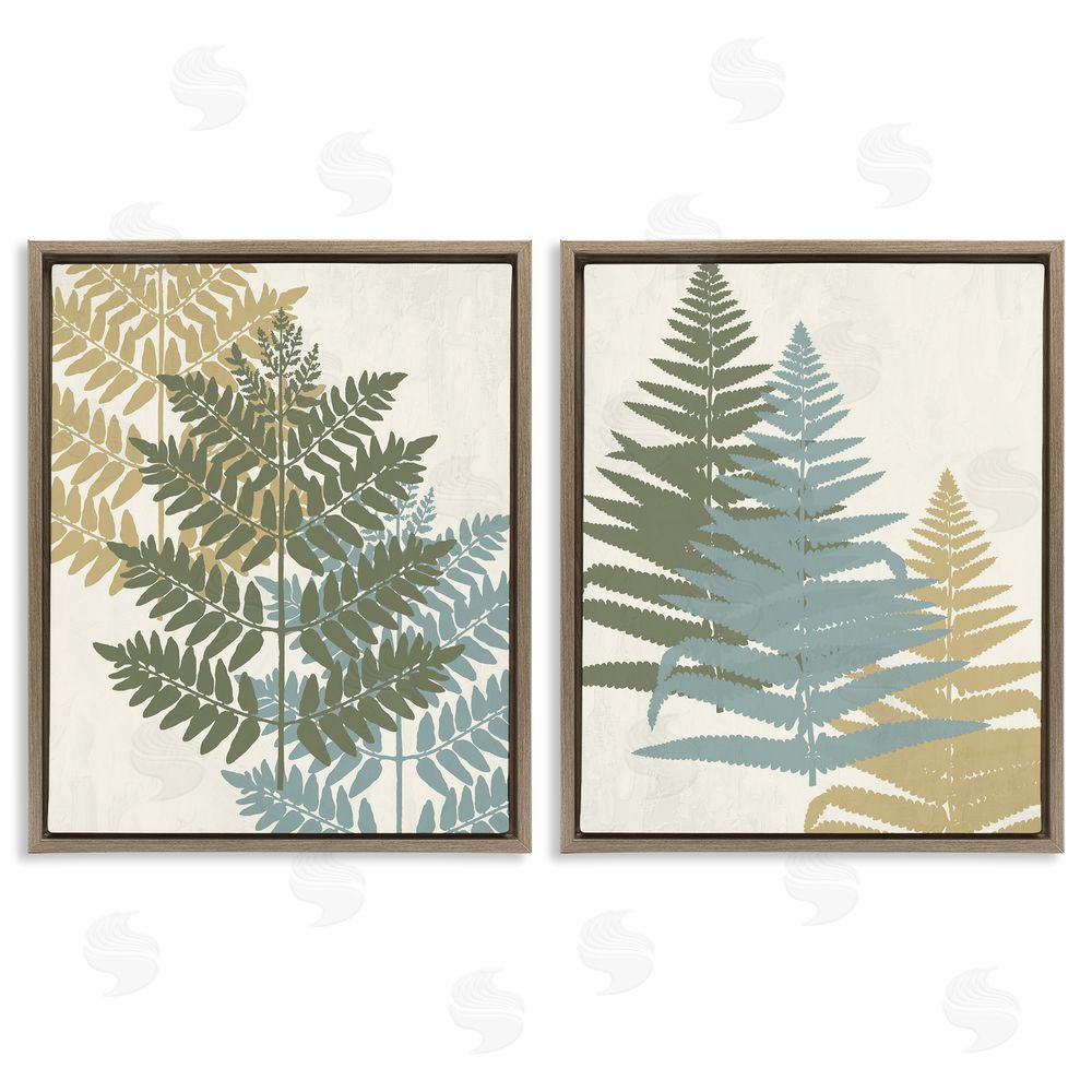 Kim Allen Muted Fern Plants Botanical Leaves Brown Floating Frame Canvas Wall Art Print