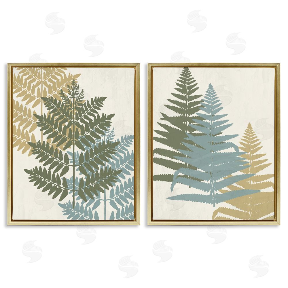 Kim Allen Muted Fern Plants Botanical Leaves Gold Floating Frame Canvas Wall Art Print