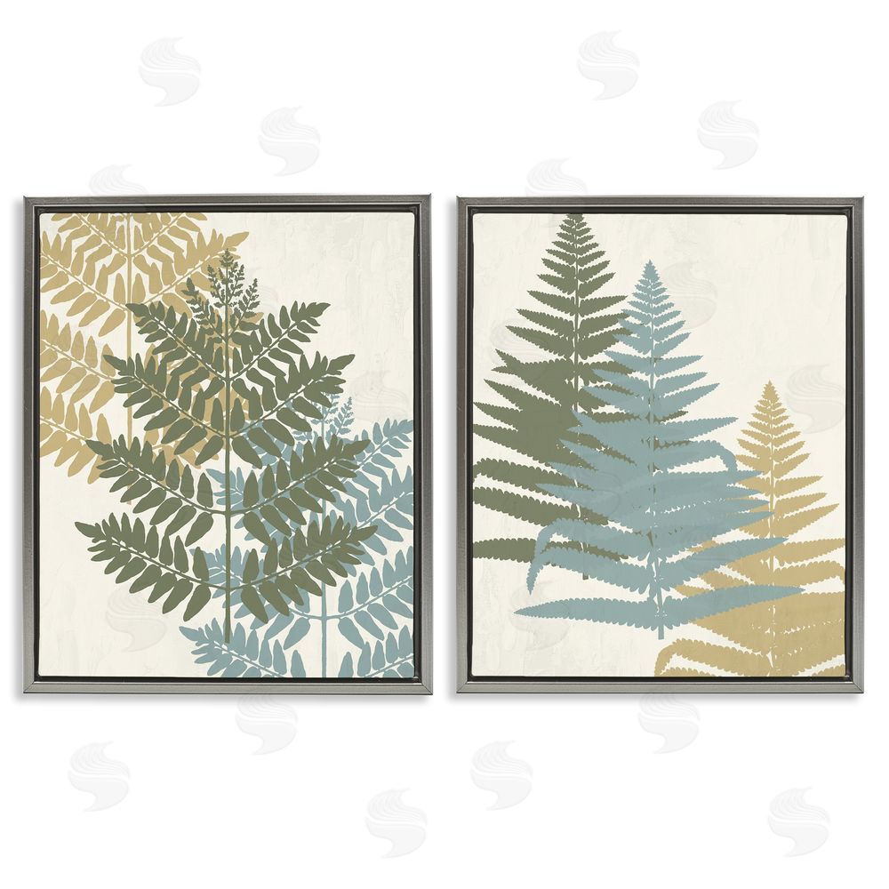 Kim Allen Muted Fern Plants Botanical Leaves Gray Floating Frame Canvas Wall Art Print