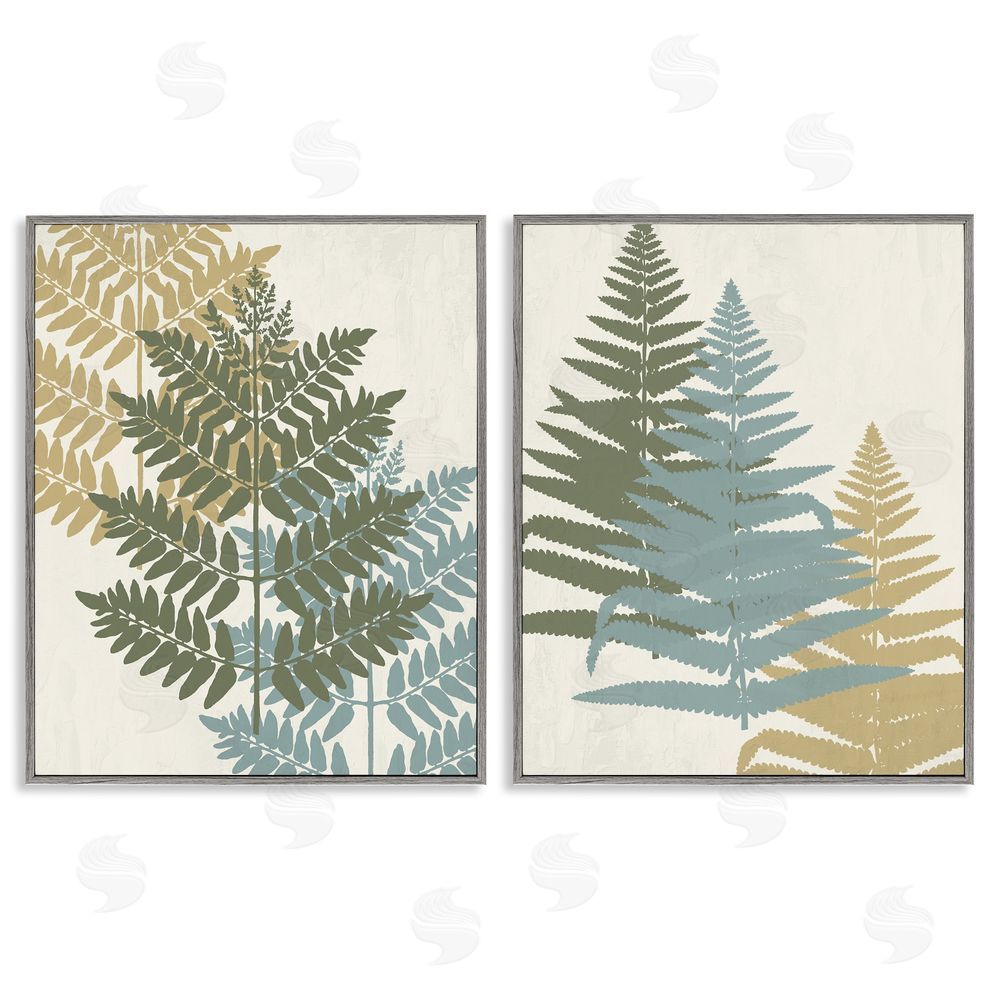 Kim Allen Muted Fern Plants Botanical Leaves Gray Framed Giclee Wall Art Print