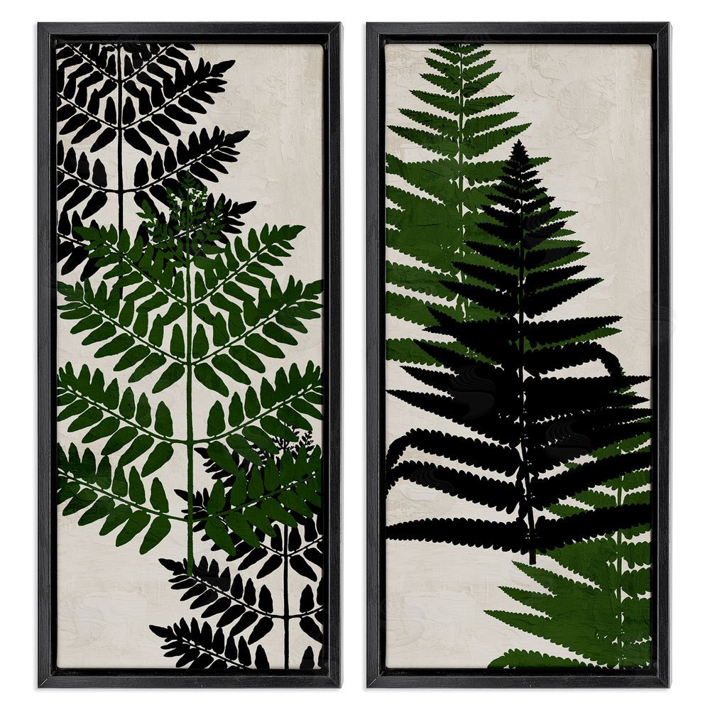 Kim Allen Bold Layered Fern Leaves Modern Sprigs  Black Floating Frame Canvas Wall Art Print