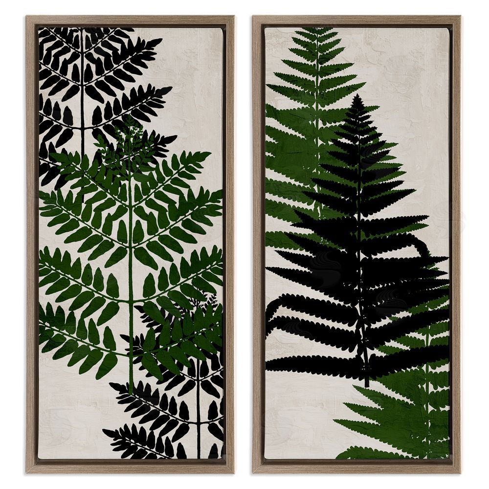 Kim Allen Bold Layered Fern Leaves Modern Sprigs  Brown Floating Frame Canvas Wall Art Print