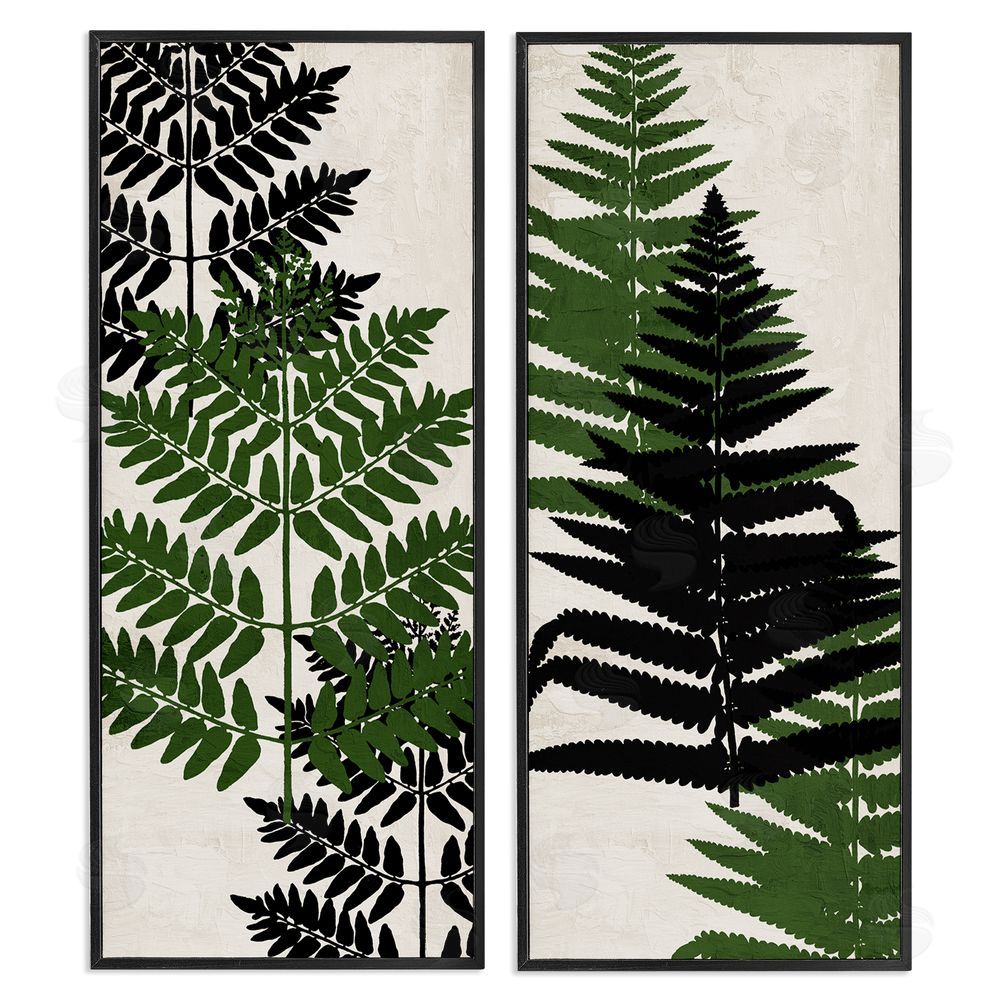 Kim Allen Bold Layered Fern Leaves Modern Sprigs  Black Framed Giclee Wall Art Print