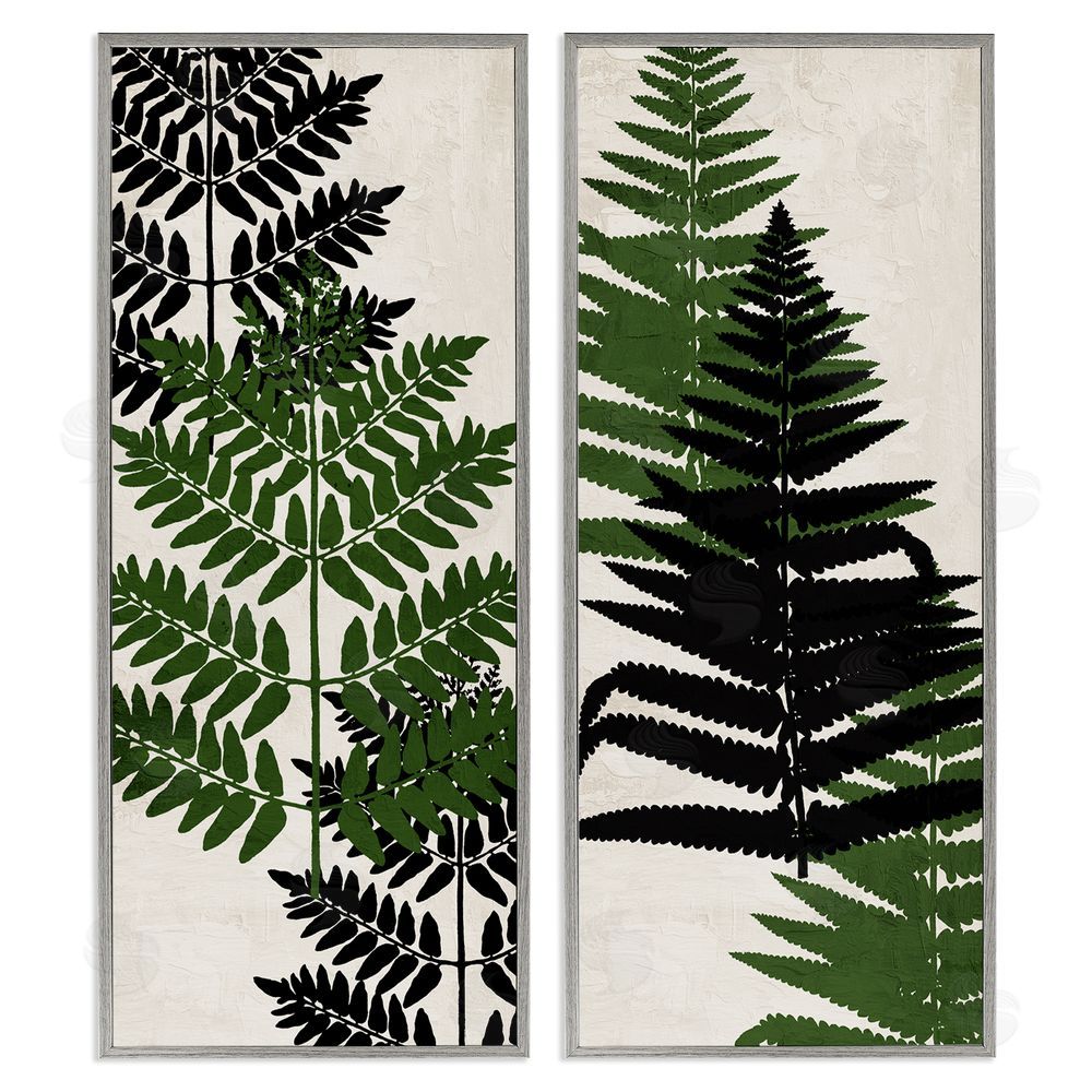 Kim Allen Bold Layered Fern Leaves Modern Sprigs  Gray Framed Giclee Wall Art Print