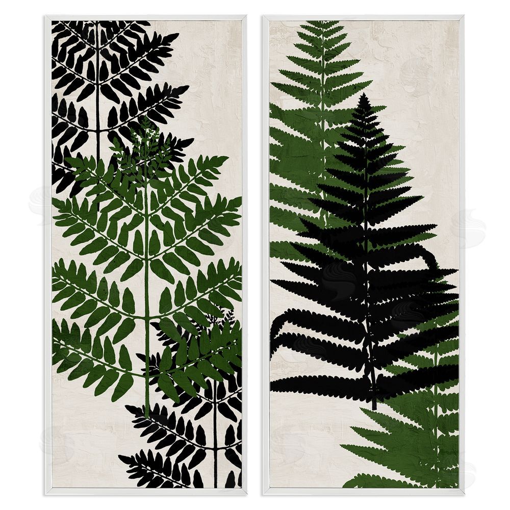 Kim Allen Bold Layered Fern Leaves Modern Sprigs  White Framed Giclee Wall Art Print