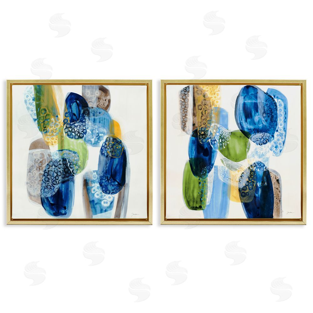 Liz Jardine Round Abstract Pebbled Shapes Gold Floating Frame Canvas Wall Art Print