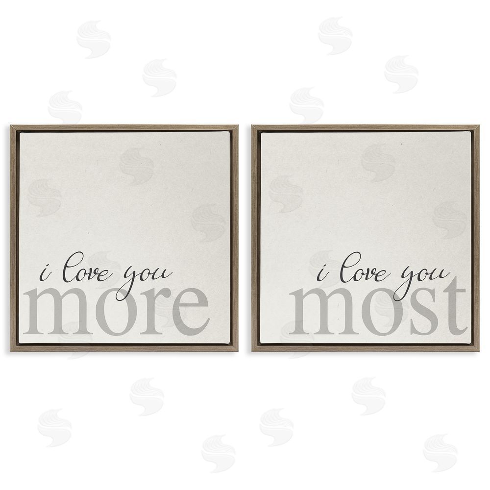 Stupell Studio I Love You More Most Romantic Sentiment  Brown Floating Frame Canvas Wall Art Print