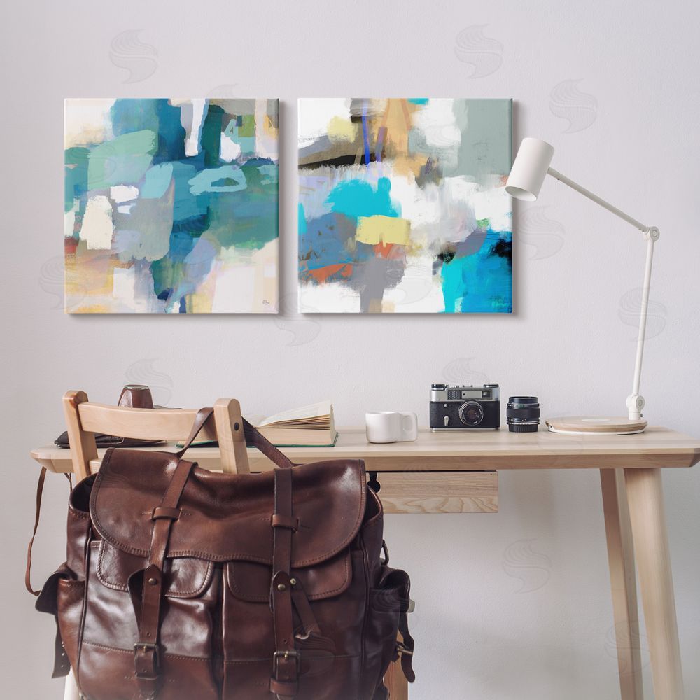 Lisa Ridgers Modern Blocked Brush Strokes Collage Canvas Wall Art Print in Room