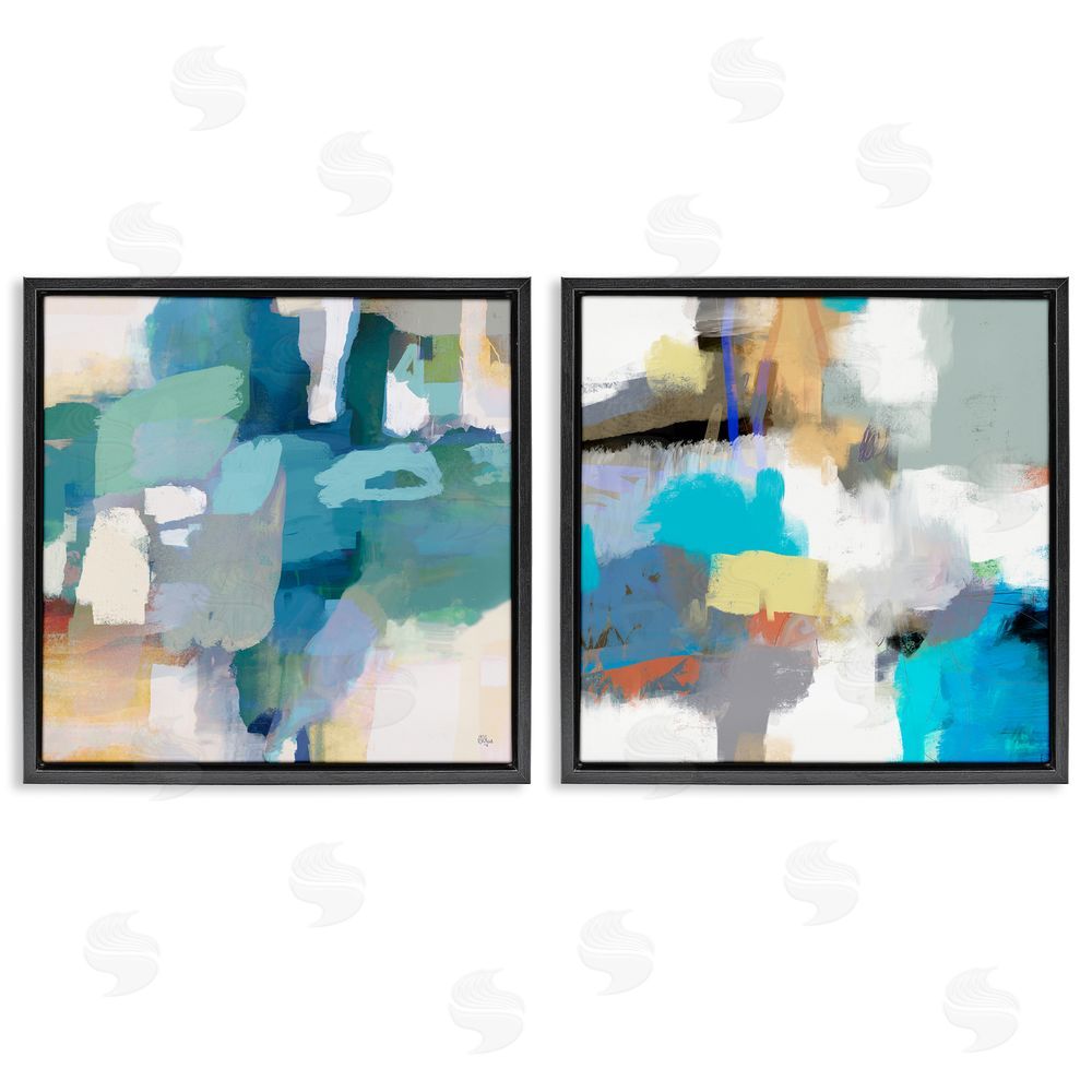 Lisa Ridgers Modern Blocked Brush Strokes Collage Black Floating Frame Canvas Wall Art Print
